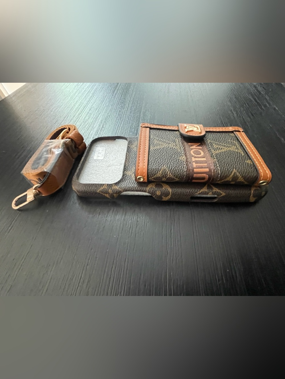 iPhone 17 pro max crossbody Card Wallet Phone Case in Brown & Tan - Picture 4 of 9